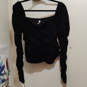 Black Ruched Women's Blouse